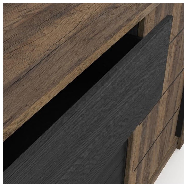 Enfilade MONACO - Décor chene et noir - 2 Portes + 3 Tiroirs - L206 x P44,9 x H94 cm - CBA MEUBLES Enfilade MONACO - Décor chene et noir - 2 Portes + 3 Tiroirs - L206 x P44,9 x H94 cm - CBA MEUBLES