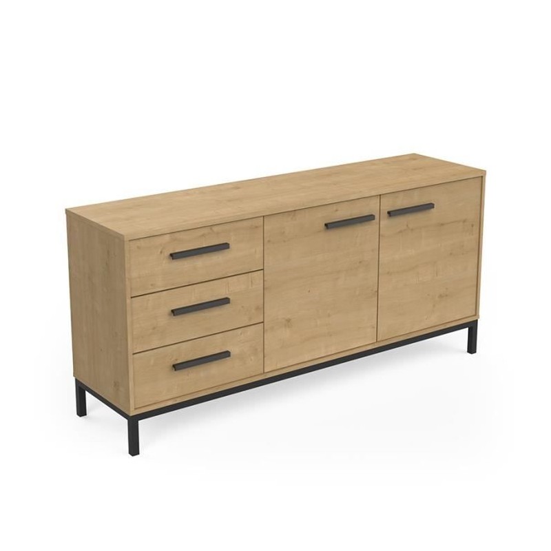 Enfilade 2 portes / 3 tiroirs - CRAFT - Chene Hamilton / Noir - 152 x