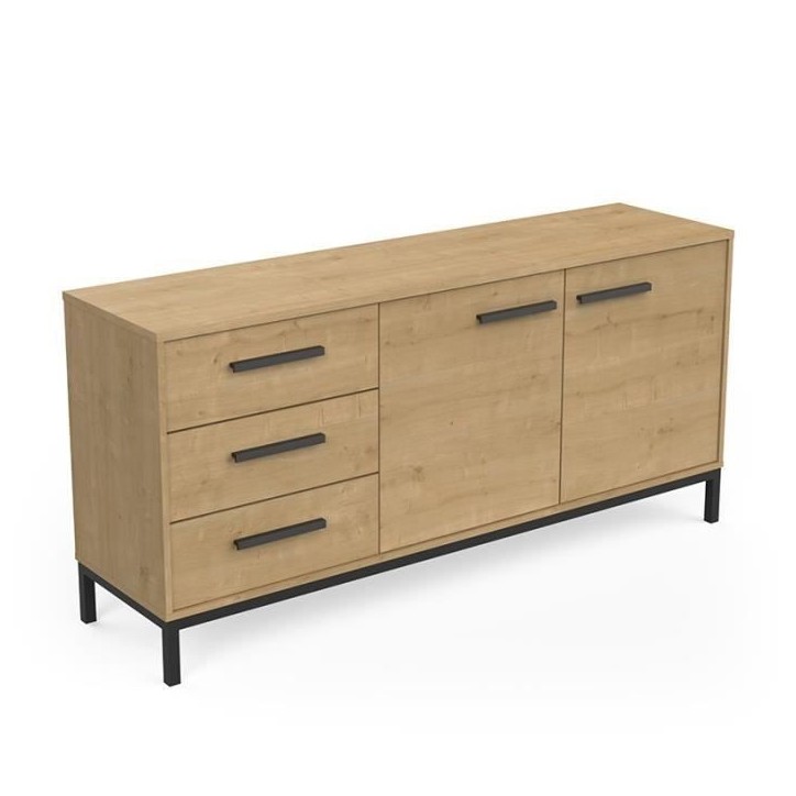 Enfilade 2 portes / 3 tiroirs - CRAFT - Chene Hamilton / Noir - 152 x 39,5 x 72,3 cm - DEMEYRE Enfilade 2 portes / 3 tiroirs - CRAFT - Chene Hamilton / Noir - 152 x 39,5 x 72,3 cm - DEMEYRE