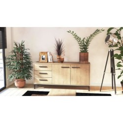 Enfilade 2 portes / 3 tiroirs - CRAFT - Chene Hamilton / Noir - 152 x