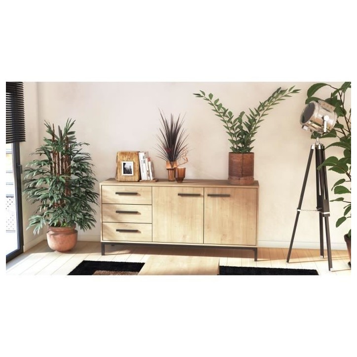 Enfilade 2 portes / 3 tiroirs - CRAFT - Chene Hamilton / Noir - 152 x 39,5 x 72,3 cm - DEMEYRE Enfilade 2 portes / 3 tiroirs - CRAFT - Chene Hamilton / Noir - 152 x 39,5 x 72,3 cm - DEMEYRE