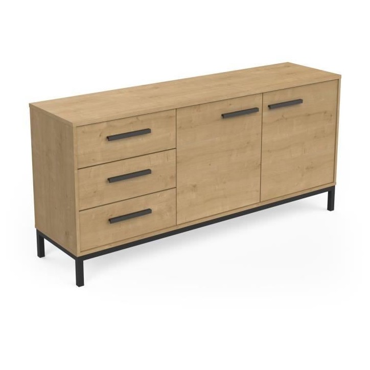 Enfilade 2 portes / 3 tiroirs - CRAFT - Chene Hamilton / Noir - 152 x 39,5 x 72,3 cm - DEMEYRE Enfilade 2 portes / 3 tiroirs - CRAFT - Chene Hamilton / Noir - 152 x 39,5 x 72,3 cm - DEMEYRE