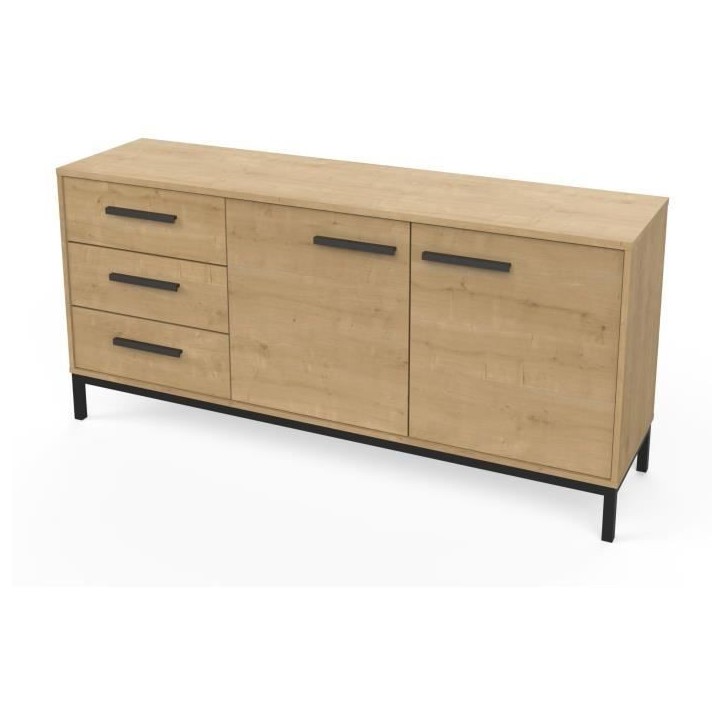 Enfilade 2 portes / 3 tiroirs - CRAFT - Chene Hamilton / Noir - 152 x 39,5 x 72,3 cm - DEMEYRE Enfilade 2 portes / 3 tiroirs - CRAFT - Chene Hamilton / Noir - 152 x 39,5 x 72,3 cm - DEMEYRE