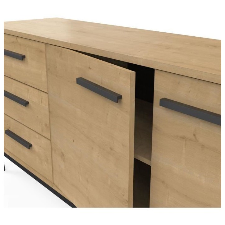Enfilade 2 portes / 3 tiroirs - CRAFT - Chene Hamilton / Noir - 152 x 39,5 x 72,3 cm - DEMEYRE Enfilade 2 portes / 3 tiroirs - CRAFT - Chene Hamilton / Noir - 152 x 39,5 x 72,3 cm - DEMEYRE