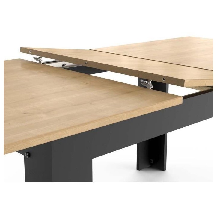 Table extensible - CRAFT - Rectangulaire - Décor mélamine chene hamilton et noir mat - 6 places - 160 / 200 x 90 cm - DEMEYERE Table extensible - CRAFT - Rectangulaire - Décor mélamine chene hamilton et noir mat - 6 places - 160 / 200 x 90 cm - DEMEYERE