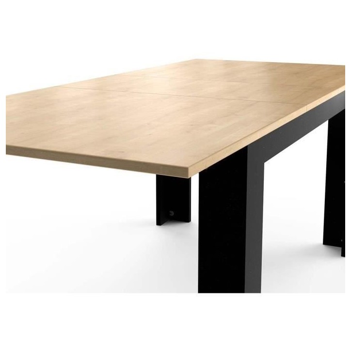 Table extensible - CRAFT - Rectangulaire - Décor mélamine chene hamilton et noir mat - 6 places - 160 / 200 x 90 cm - DEMEYERE Table extensible - CRAFT - Rectangulaire - Décor mélamine chene hamilton et noir mat - 6 places - 160 / 200 x 90 cm - DEMEYERE