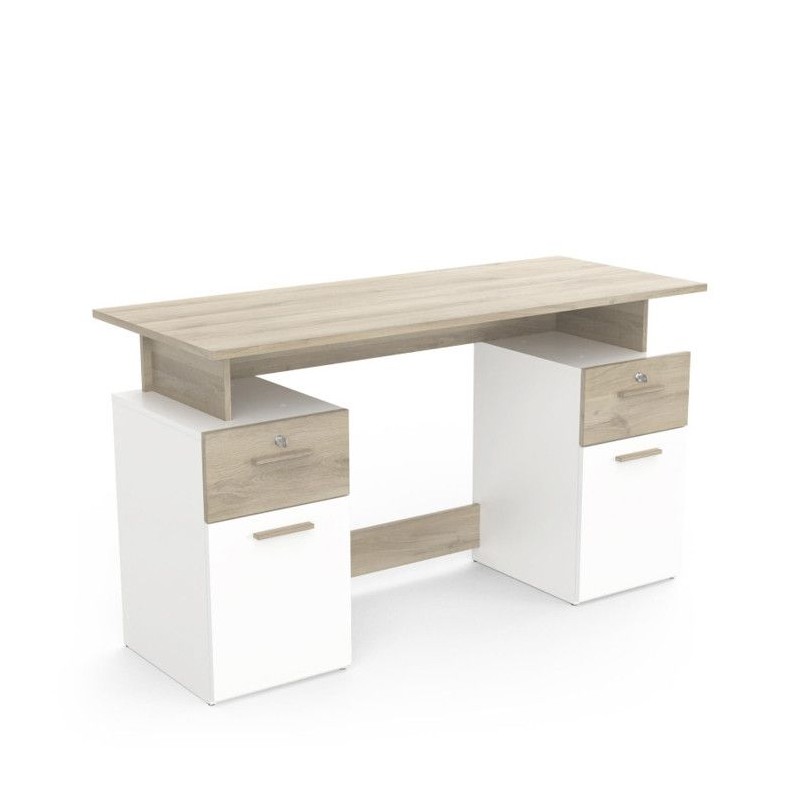 Bureau avec rangements - PLATON - Chene / blanc mat - L134,8 x P55 x H Bureau avec rangements - PLATON - Chene / blanc mat - L134,8 x P55 x H
