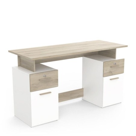 Bureau avec rangements - PLATON - Chene / blanc mat - L134,8 x P55 x H