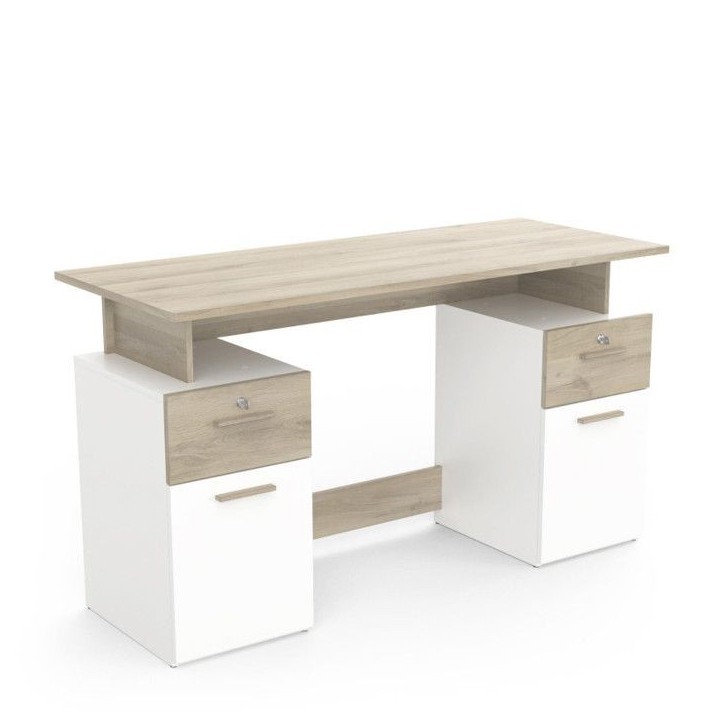 Bureau avec rangements - PLATON - Chene / blanc mat - L134,8 x P55 x H76,4 cm - DEMEYRE Bureau avec rangements - PLATON - Chene / blanc mat - L134,8 x P55 x H76,4 cm - DEMEYRE
