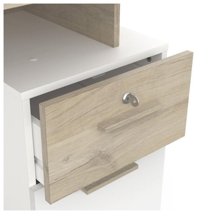 Bureau avec rangements - PLATON - Chene / blanc mat - L134,8 x P55 x H76,4 cm - DEMEYRE Bureau avec rangements - PLATON - Chene / blanc mat - L134,8 x P55 x H76,4 cm - DEMEYRE