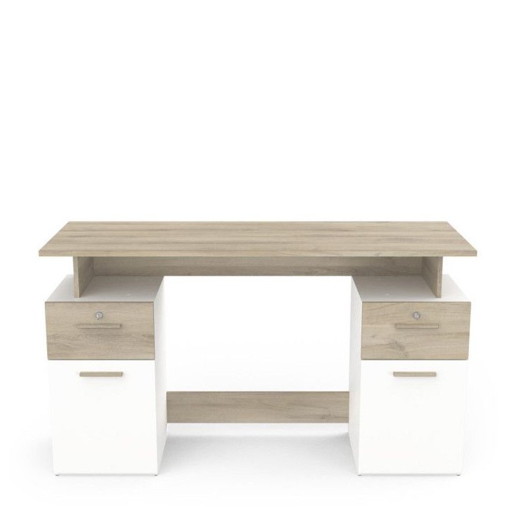 Bureau avec rangements - PLATON - Chene / blanc mat - L134,8 x P55 x H76,4 cm - DEMEYRE Bureau avec rangements - PLATON - Chene / blanc mat - L134,8 x P55 x H76,4 cm - DEMEYRE
