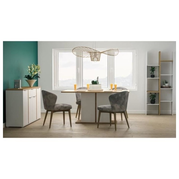 Enfilade ACCESS - 3 portes + 2 tiroirs - Décor chene Hamilton et Blanc - L 121,5 x P 39,6 x H 85,6 cm - DEMEYERE Enfilade ACCESS - 3 portes + 2 tiroirs - Décor chene Hamilton et Blanc - L 121,5 x P 39,6 x H 85,6 cm - DEMEYERE