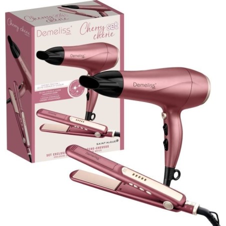 Coffret set lisseur + Seche-cheveux - DEMELISS - 2200 W - Cherry Chér