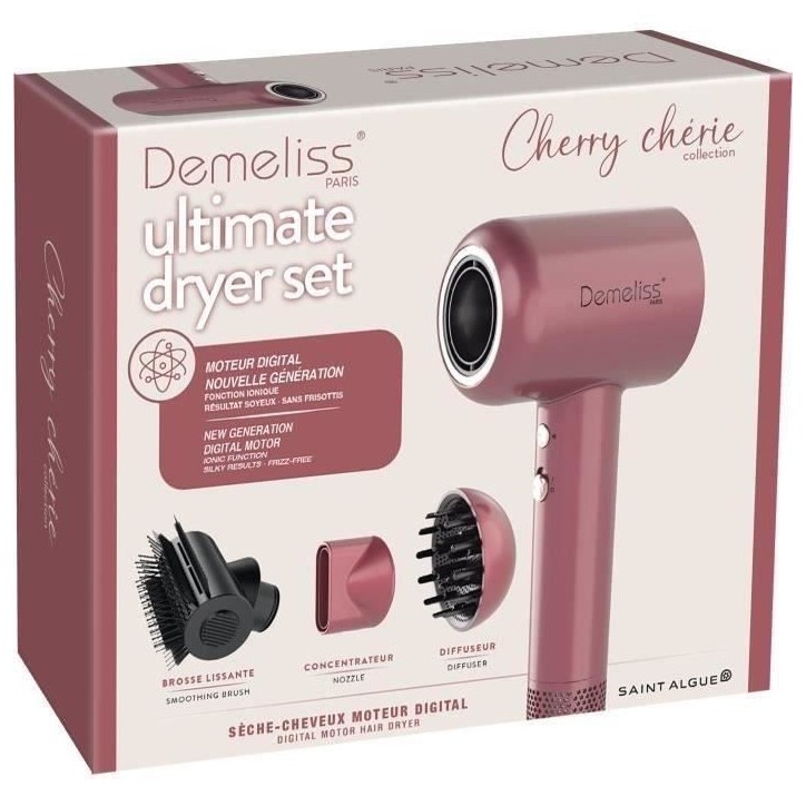 Seche-cheveux - DEMELISS - ULTIMATE DRYER SET - Diffuseur magnétique - 1600 W - Cherry Chérie