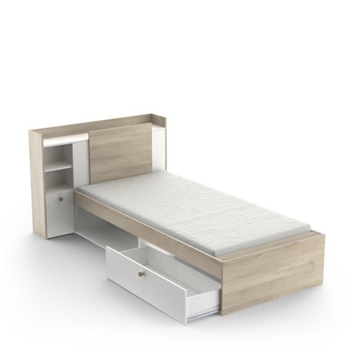 Lit enfant LIFE - 90x190/200 - Rangements - Décor Chene et blanc - DEMEYERE - Fabriqué en France Lit enfant LIFE - 90x190/200 - Rangements - Décor Chene et blanc - DEMEYERE - Fabriqué en France