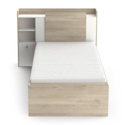 Lit enfant LIFE - 90x190/200 - Rangements - Décor Chene et blanc - DE
