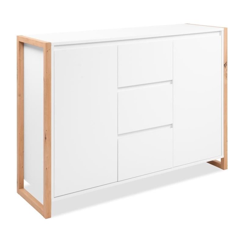 Buffet - DENVER - Chene artisan / Blanc - 2 portes - 3 tiroirs - 120 x