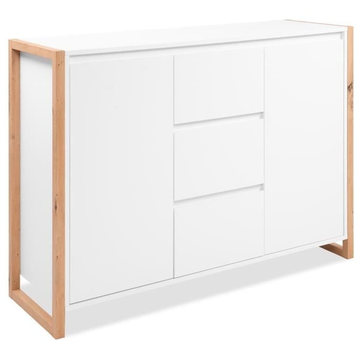 Buffet - DENVER - Chene artisan / Blanc - 2 portes - 3 tiroirs - 120 x 40 x 88 cm Buffet - DENVER - Chene artisan / Blanc - 2 portes - 3 tiroirs - 120 x 40 x 88 cm