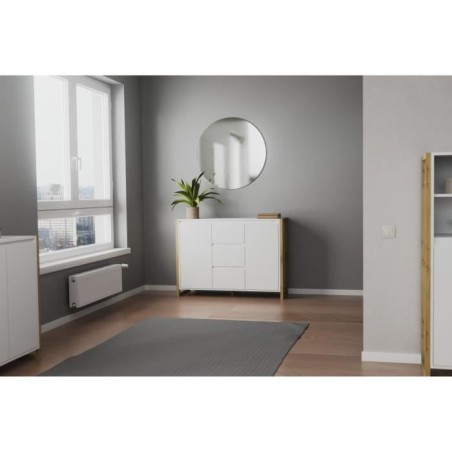 Buffet - DENVER - Chene artisan / Blanc - 2 portes - 3 tiroirs - 120 x 40 x 88 cm