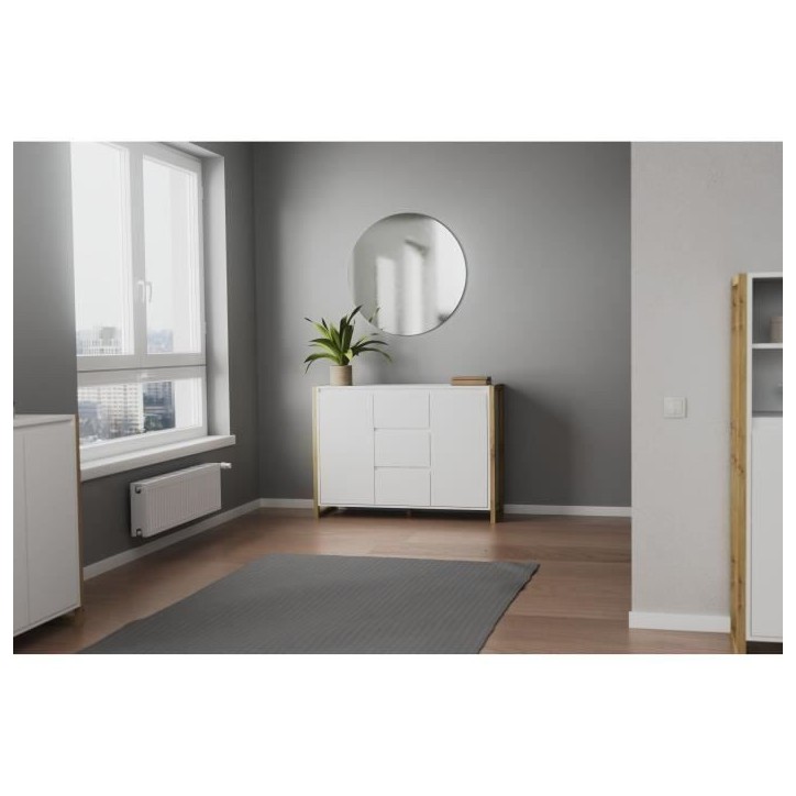Buffet - DENVER - Chene artisan / Blanc - 2 portes - 3 tiroirs - 120 x 40 x 88 cm Buffet - DENVER - Chene artisan / Blanc - 2 portes - 3 tiroirs - 120 x 40 x 88 cm
