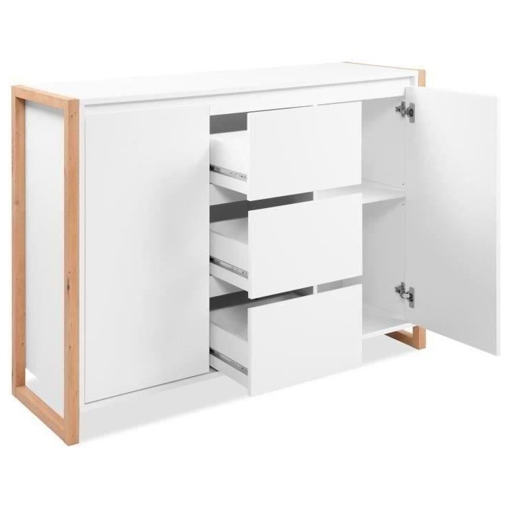 Buffet - DENVER - Chene artisan / Blanc - 2 portes - 3 tiroirs - 120 x 40 x 88 cm Buffet - DENVER - Chene artisan / Blanc - 2 portes - 3 tiroirs - 120 x 40 x 88 cm