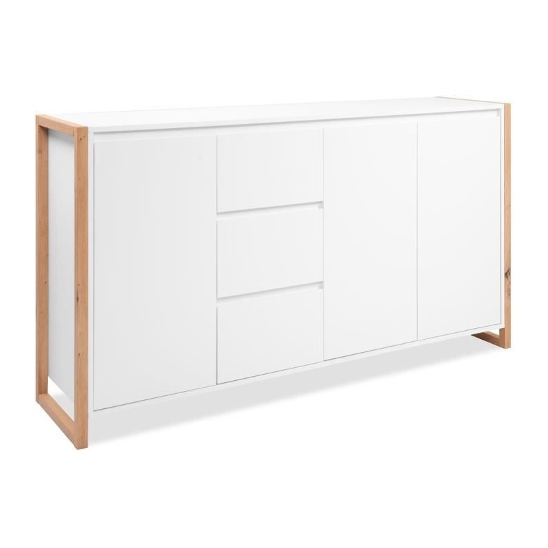 Buffet - DENVER - Chene artisan / Blanc - 3 portes - 3 tiroirs - 160 x
