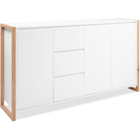 Buffet - DENVER - Chene artisan / Blanc - 3 portes - 3 tiroirs - 160 x