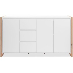 Buffet - DENVER - Chene artisan / Blanc - 3 portes - 3 tiroirs - 160 x