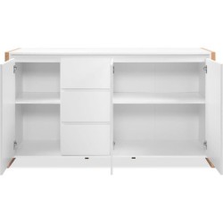 Buffet - DENVER - Chene artisan / Blanc - 3 portes - 3 tiroirs - 160 x
