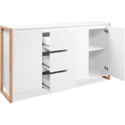 Buffet - DENVER - Chene artisan / Blanc - 3 portes - 3 tiroirs - 160 x