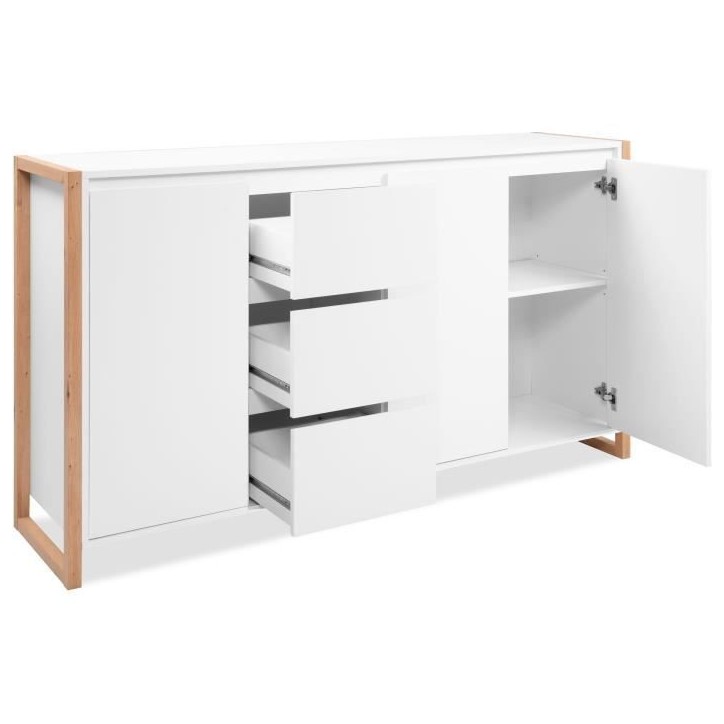 Buffet - DENVER - Chene artisan / Blanc - 3 portes - 3 tiroirs - 160 x 40 x 88 cm Buffet - DENVER - Chene artisan / Blanc - 3 portes - 3 tiroirs - 160 x 40 x 88 cm