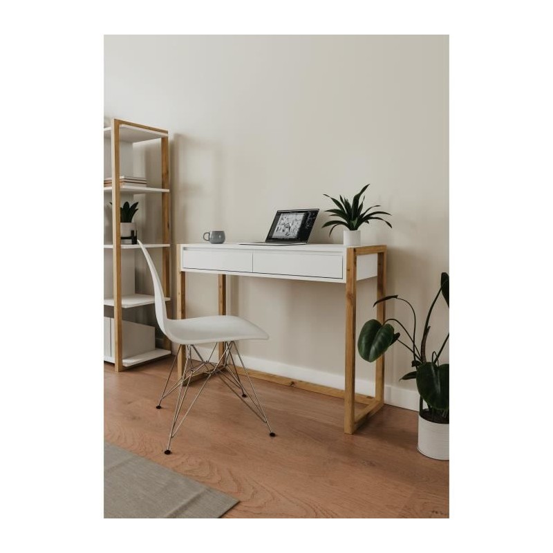 Console Bureau - DENVER - Chene artisan / Blanc - 2 tiroirs - 100 x 35