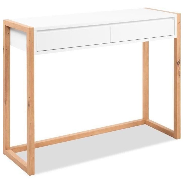 Console Bureau - DENVER - Chene artisan / Blanc - 2 tiroirs - 100 x 35 x 75 cm