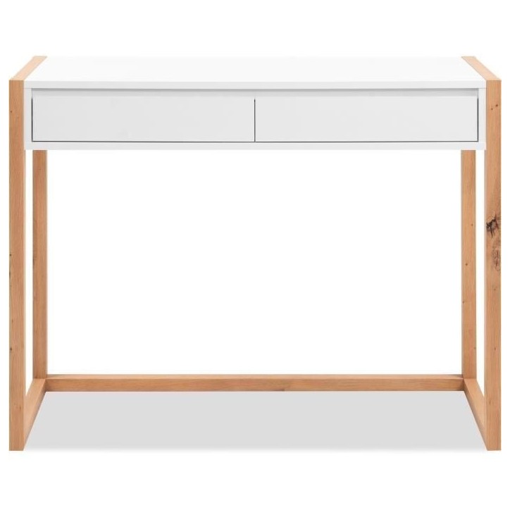 Console Bureau - DENVER - Chene artisan / Blanc - 2 tiroirs - 100 x 35 x 75 cm