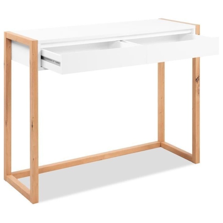 Console Bureau - DENVER - Chene artisan / Blanc - 2 tiroirs - 100 x 35 x 75 cm
