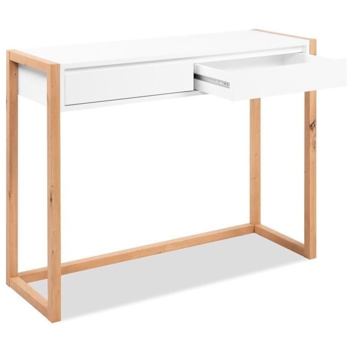 Console Bureau - DENVER - Chene artisan / Blanc - 2 tiroirs - 100 x 35 x 75 cm