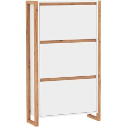 Meuble a chaussures - Blanc et chene - 12 paires - L70 x P25 x H125 cm