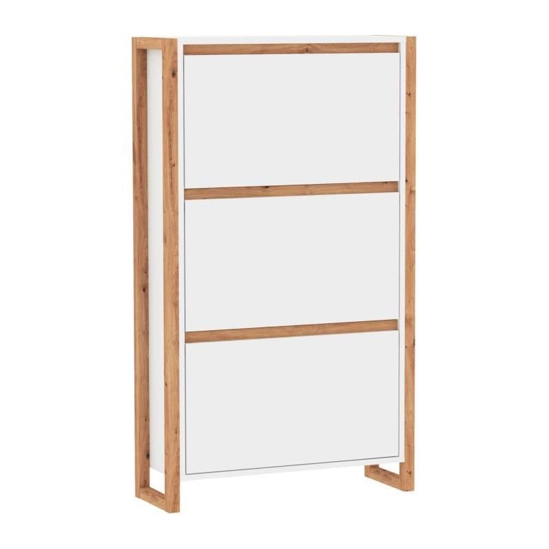Meuble a chaussures - Blanc et chene - 12 paires - L70 x P25 x H125 cm Meuble a chaussures - Blanc et chene - 12 paires - L70 x P25 x H125 cm