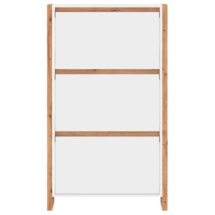 Meuble a chaussures - Blanc et chene - 12 paires - L70 x P25 x H125 cm - DENVER Meuble a chaussures - Blanc et chene - 12 paires - L70 x P25 x H125 cm - DENVER