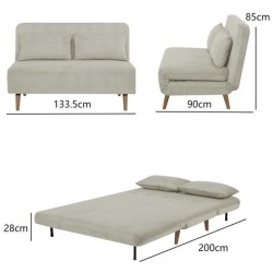 Banquette BZ - 2 places - Tissu velours côtelé Beige - 130 x 90 x 81