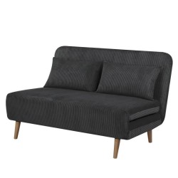 Banquette BZ - 2 places - Tissu velours côtelé Noir - 130 x 90 x 81