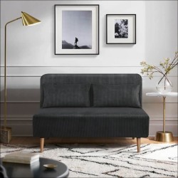 Banquette BZ - 2 places - Tissu velours côtelé Noir - 130 x 90 x 81