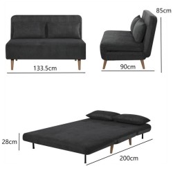 Banquette BZ - 2 places - Tissu velours côtelé Noir - 130 x 90 x 81