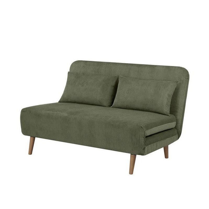 Banquette BZ - 2 places - Tissu velours côtelé Vert - 130 x 90 x 81