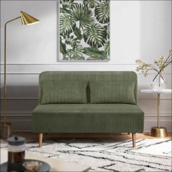 Banquette BZ - 2 places - Tissu velours côtelé Vert - 130 x 90 x 81