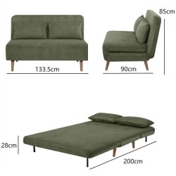 Banquette BZ - 2 places - Tissu velours côtelé Vert - 130 x 90 x 81