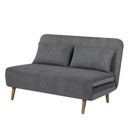 Banquette BZ - 2 places - Tissu velours côtelé Gris clair - 130 x 90