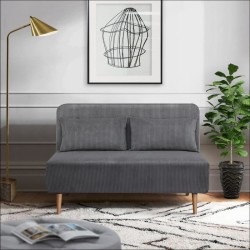 Banquette BZ - 2 places - Tissu velours côtelé Gris clair - 130 x 90