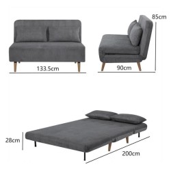 Banquette BZ - 2 places - Tissu velours côtelé Gris clair - 130 x 90