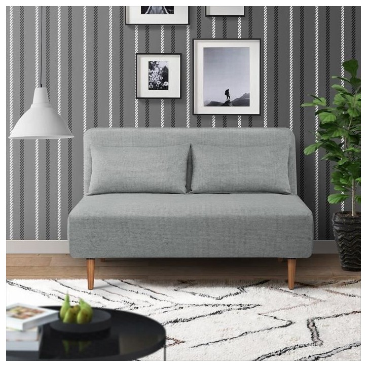 Banquette BZ - 2 places - Tissu Gris clair - 130 x 90 x 81 cm - DEPLO